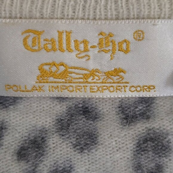 Tally Ho Vintage Snow Leopard Angora Lambswool Blend Cardigan Sweater Size 8 - Picture 4 of 5
